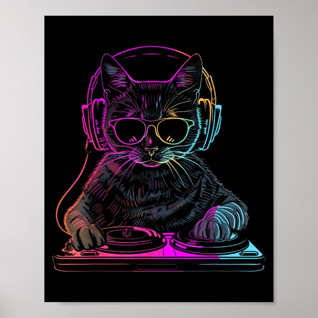 Dj Cat Edm Techno House Music Funny Cat Lover For  Poster (Vorne)