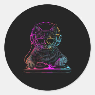 Dj Cat Edm Techno House Musik Lustiger Katzenliebh Runder Aufkleber