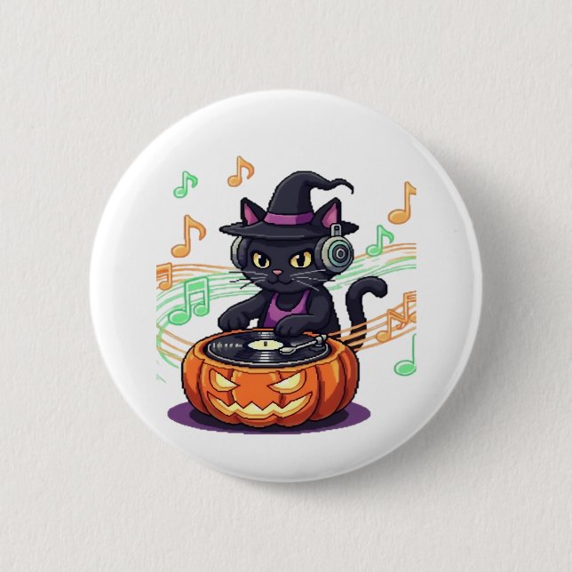 Dj cat halloween Oversibler T - Shirt Button (Vorderseite)