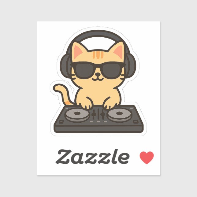 DJ Cat Mixing Tracks Aufkleber (Blatt)