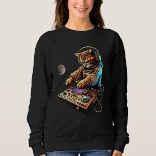 DJ Cat, Niedlich Space Cat Disc Jockey Cat in Astr Sweatshirt
