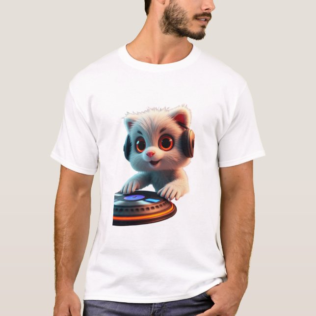 DJ Cat - Niedliches Kitten mit Kopfhörer Spinning  T-Shirt (Vorderseite)