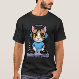 DJ Cat Regenbogen T-Shirt House Music Kitty Tee
