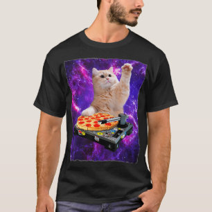 DJ Cat Shirt Cat DJ Pizza EDM Music Niedlich White