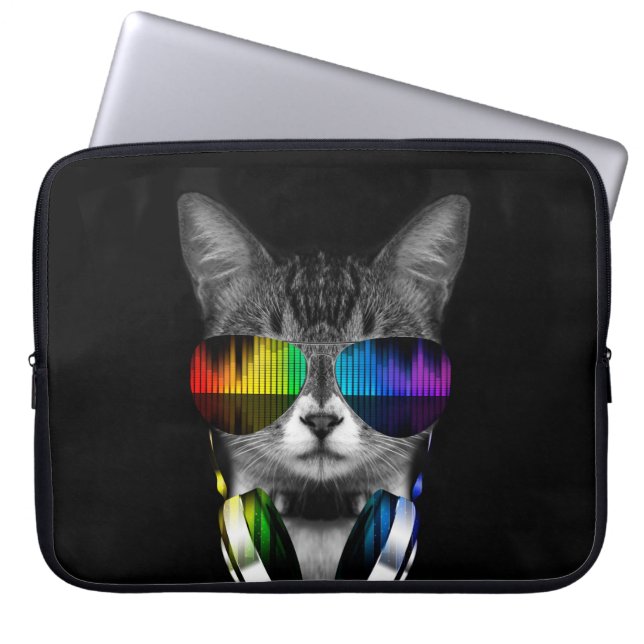 DJ cat with sunglasses and headphones Laptopschutzhülle (Vorderseite)