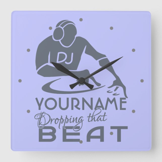 DJ custom color & monogram wall clock Quadratische Wanduhr (Vorderseite)
