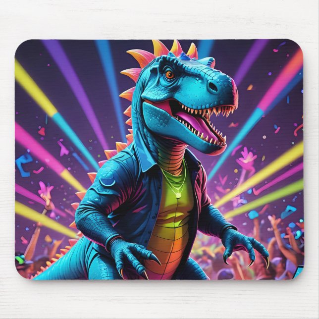 DJ Dinosaur Party mit Neon Lights Mousepad (Vorne)