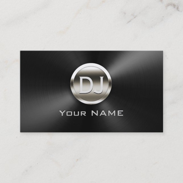DJ-Diskjockey-Monogramm-modisches schwarzes Metall Visitenkarte (Vorderseite)