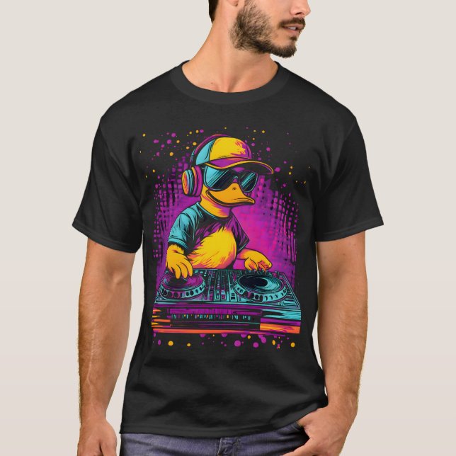DJ Duck mit Kopfhörern - Neon Glitch Party Vibes T-Shirt (Vorderseite)