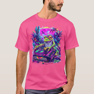 Dj Frog Dance Music Edm Dj Toad Colorful Turntabl T-Shirt