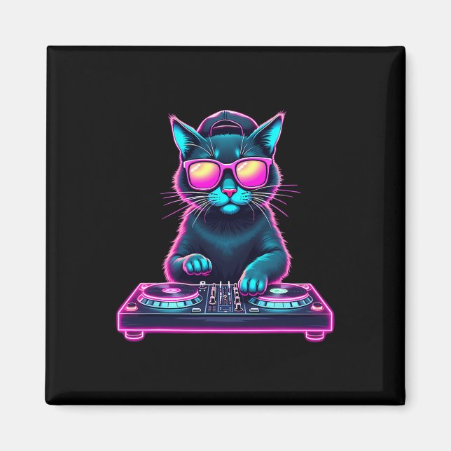 Dj House Cat Rainbow Dj Cat Kitty Magnet (Vorne)