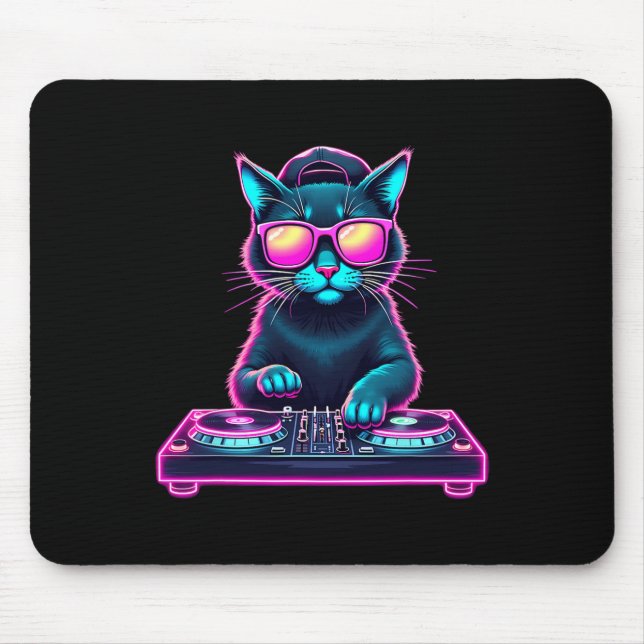 Dj House Cat Rainbow Dj Cat Kitty Mousepad (Vorne)