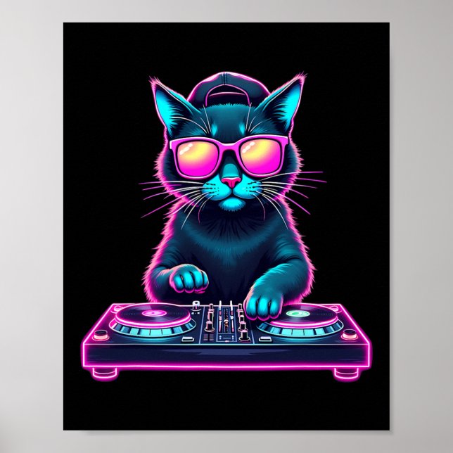 Dj House Cat Rainbow Dj Cat Kitty Poster (Vorne)