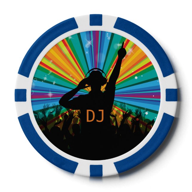 DJ Illustration benutzerdefinierter Monogramm-Poke Pokerchips (Vorderseite)