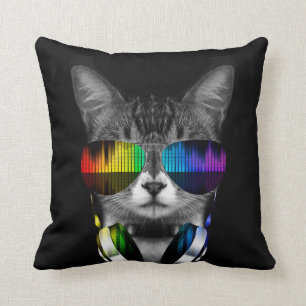 DJ-Katze mit Sonnenbrille und Kopfhörern Kissen