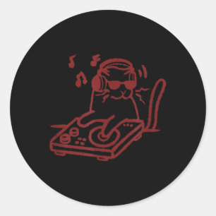 DJ Katze Tomcat mit Plattenspielern und Kopfhörer Runder Aufkleber