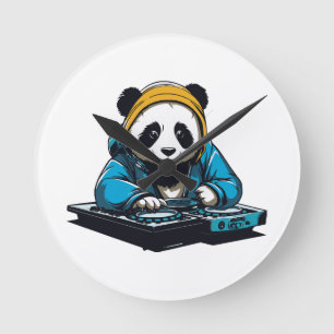 DJ Kawaii Panda Runde Wanduhr