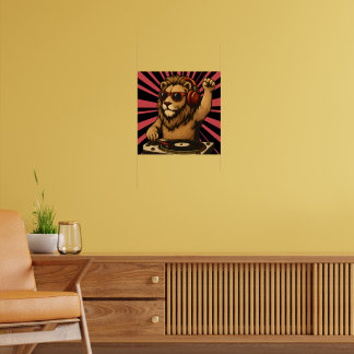 DJ Lion – Coole Retro-Musik-Art Poster