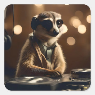 DJ Meerkat: Spinning Tracks in the Savanna, Quadratischer Aufkleber