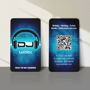 DJ Modern Blue Business Card mit QR-Code Visitenkarte