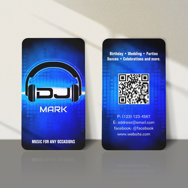 DJ Modern Royal Blue Business Card mit QR-Code Visitenkarte (Von Creator hochgeladen)