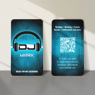 DJ Modern Sky Blue Business Card mit QR-Code Visitenkarte
