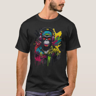 DJ Monkey Chimp mit Sonnenbrille & Kopfhörer Cool T-Shirt
