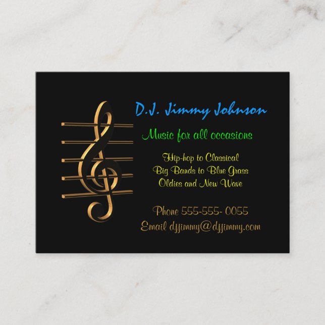 DJ music G clef Business Card Visitenkarte (Vorderseite)