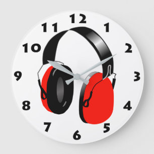 DJ MUSIC HEADPHONS IN ROT MIT SCHWARZEN ZAHLEN GROßE WANDUHR