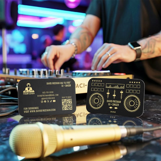 Dj Music Modern Minimal Black and Gold Turntable Visitenkarte (Dj Music Modern Minimal Black and Gold Turntable)