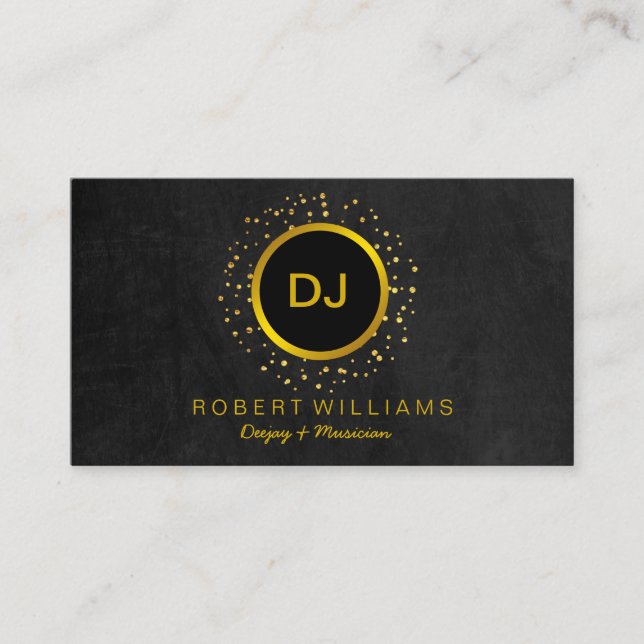 DJ Musician Beruflich Music Teacher Gold Black Visitenkarte (Vorderseite)