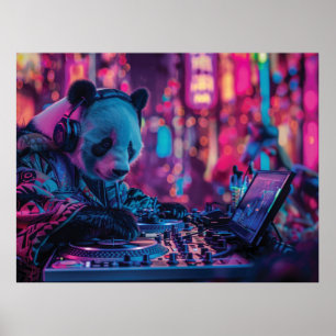 DJ Panda mit Kopfhörern Poster