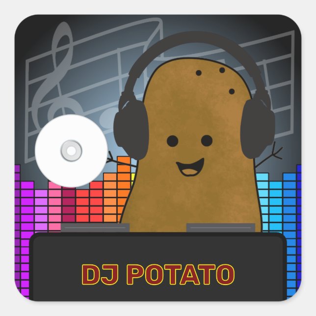DJ Potato Custom Quadratischer Aufkleber (Vorderseite)