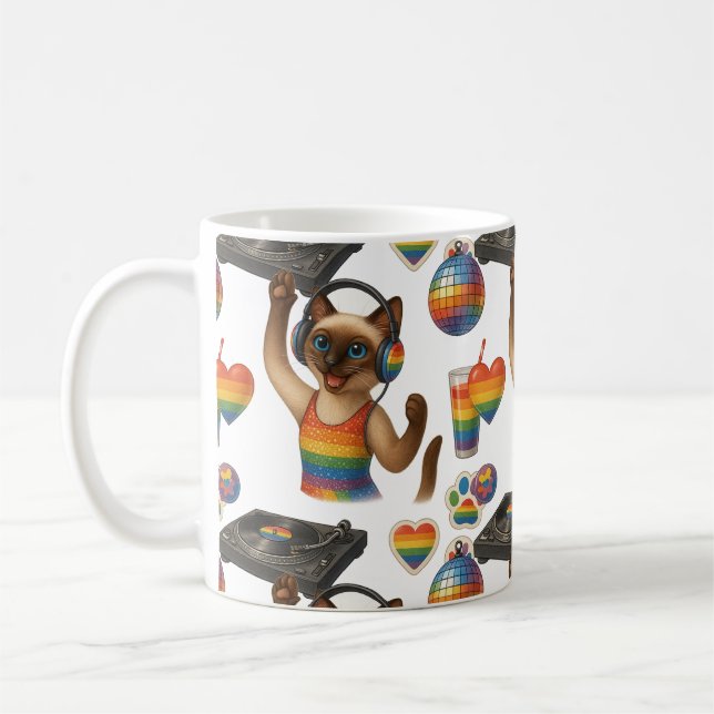 DJ Pride Paws Cat inspiriert Pride LGBTQ Kaffeetasse (Links)