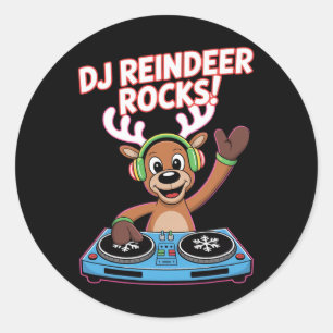 Dj Reindeer Rocks Christmas Dj Groove Runder Aufkleber