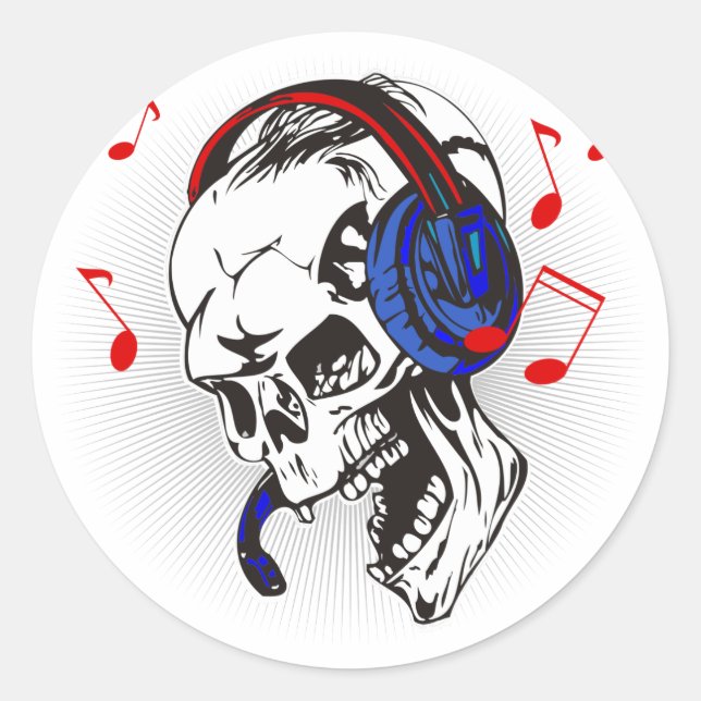 DJ Skull Runder Aufkleber (Vorderseite)