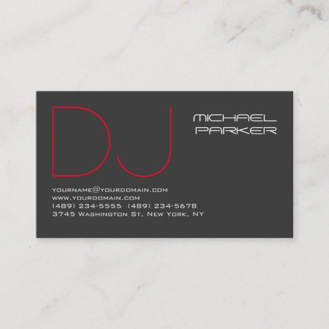 DJ Stylish Gray Background Red Beruflich Visitenkarte (Vorderseite)