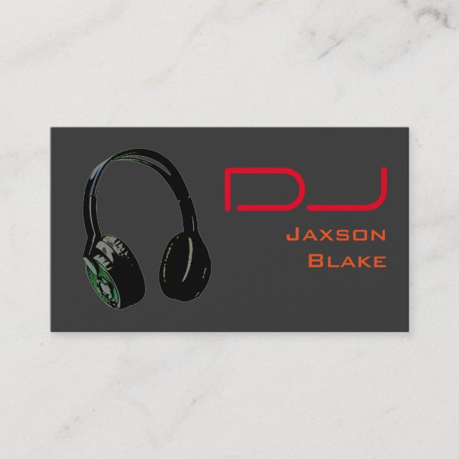 DJ Stylish Red Orange Gray Background Headphone Visitenkarte (Vorderseite)