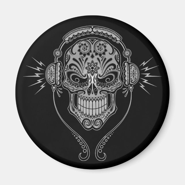 DJ Sugar Skull - Schwarz Magnet (Vorne)