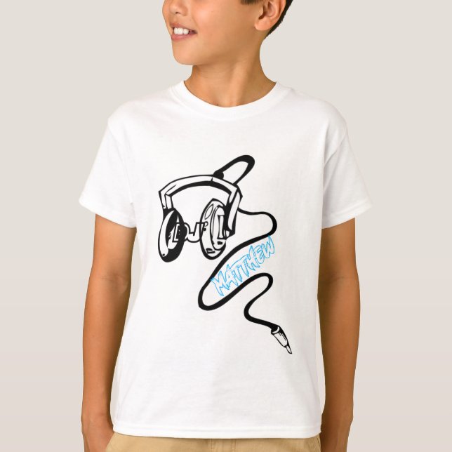 DJ ton nom blanc sur t-shirt enfant noir (Devant)