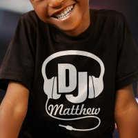 DJ ton nom blanc sur t-shirt enfant noir