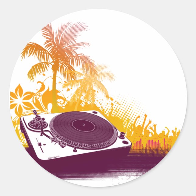DJ Turntable Beach - Disc Jockey Music Deck Vinyl Runder Aufkleber (Vorderseite)