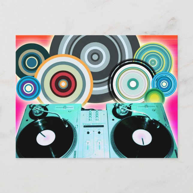 DJ Turntable Circles Postkarte (Vorderseite)