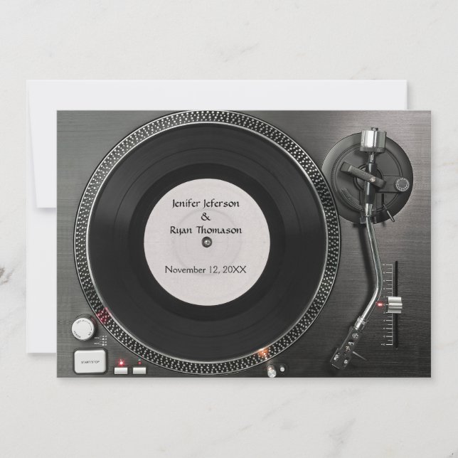 DJ Turntable Hochzeit Einladung (Vorderseite)