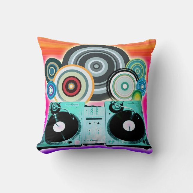DJ-Turntable mit Vinyl - Pop Art Kissen (Vorderseite)