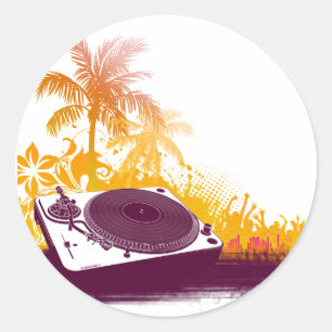 DJ-Turntable-Strand - Runder Aufkleber