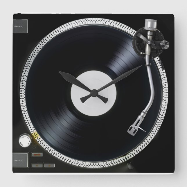 DJ turntable Wall Clock Quadratische Wanduhr (Vorderseite)