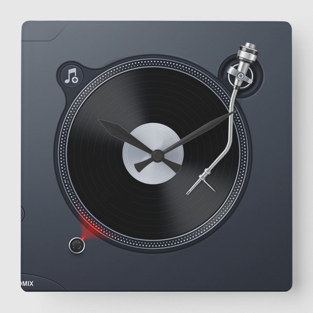 DJ turntable Wall Clock Quadratische Wanduhr (Vorderseite)