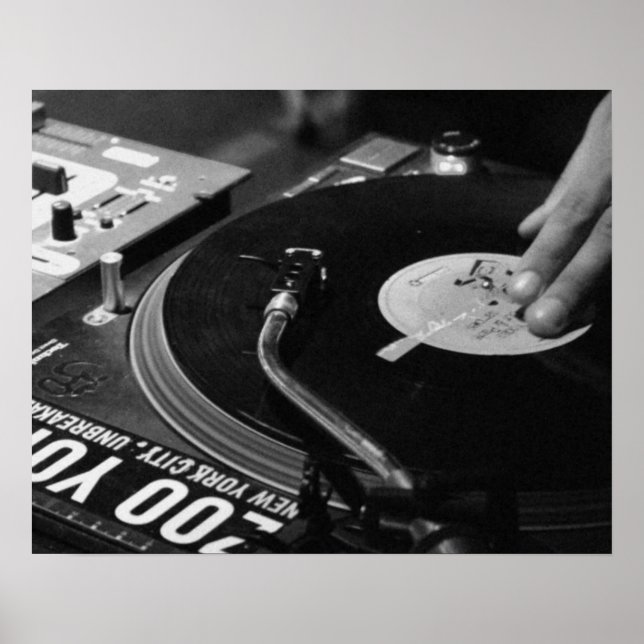 DJ Vinyl Black und White Poster bearbeiten für Grö (Vorne)