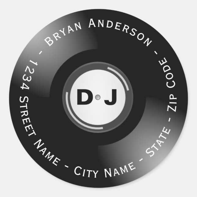DJ Vinyl Rücksendeadresse Runder Aufkleber (Vorderseite)